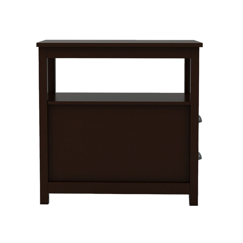 End Table Narrow Nightstand With Two Drawers And Open Shelf-Brown - Grand Goldman Shop