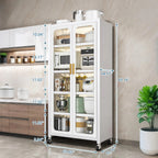 65'  Metal 6-Tier Storage Cabinet with Transparent Door, Adjustable Shelves & Wheels, for Kitchen Pantry Organization, White Metal - Grand Goldman Shop