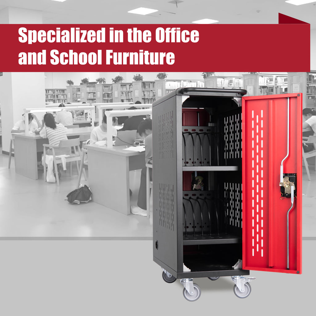 16 Bay Mobile School Charging Cart Station for Chromebook, Tablet and Laptop Computer with Power Strip Included, Assembly Req
