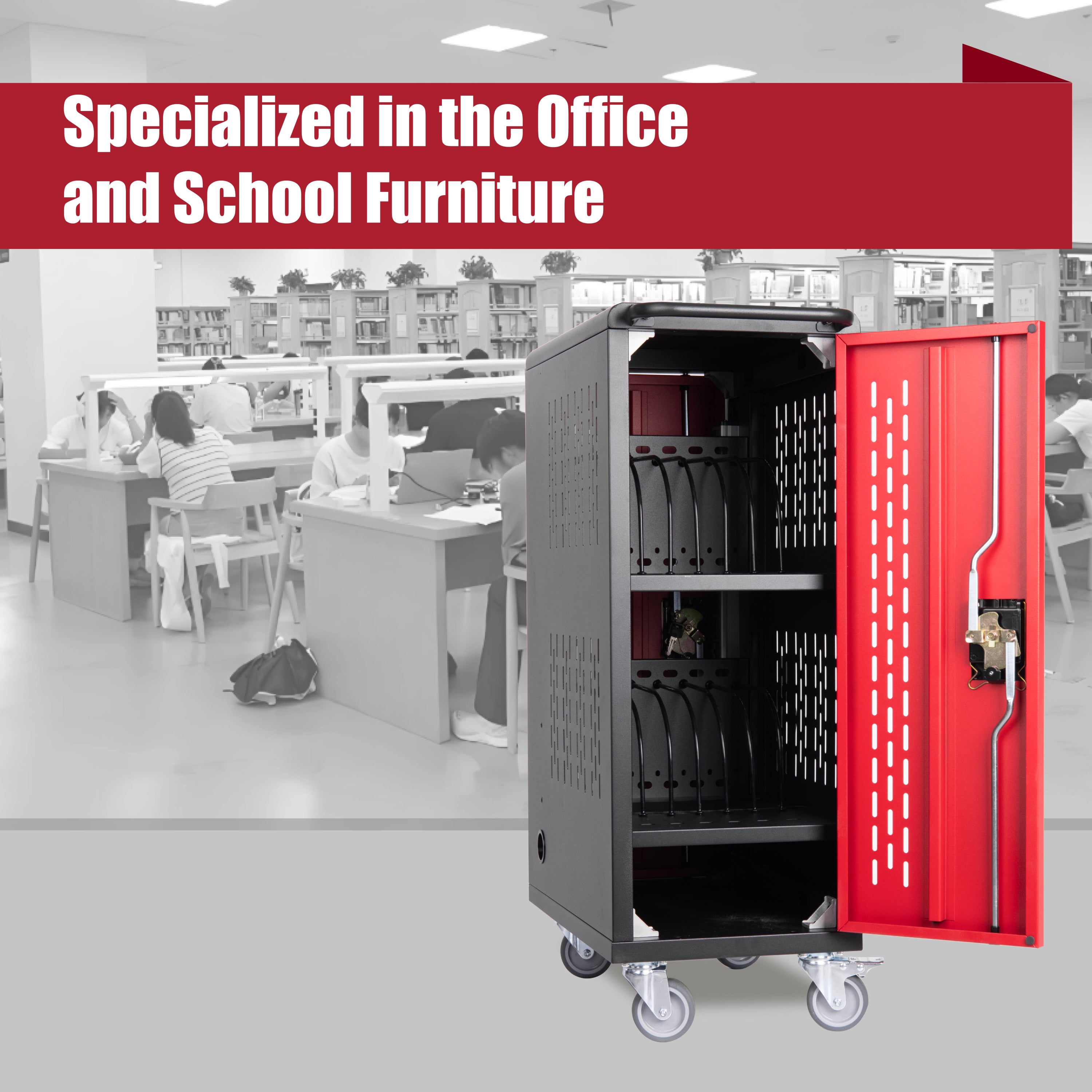 16 Bay Mobile School Charging Cart Station for Chromebook, Tablet and Laptop Computer with Power Strip Included, Assembly Req