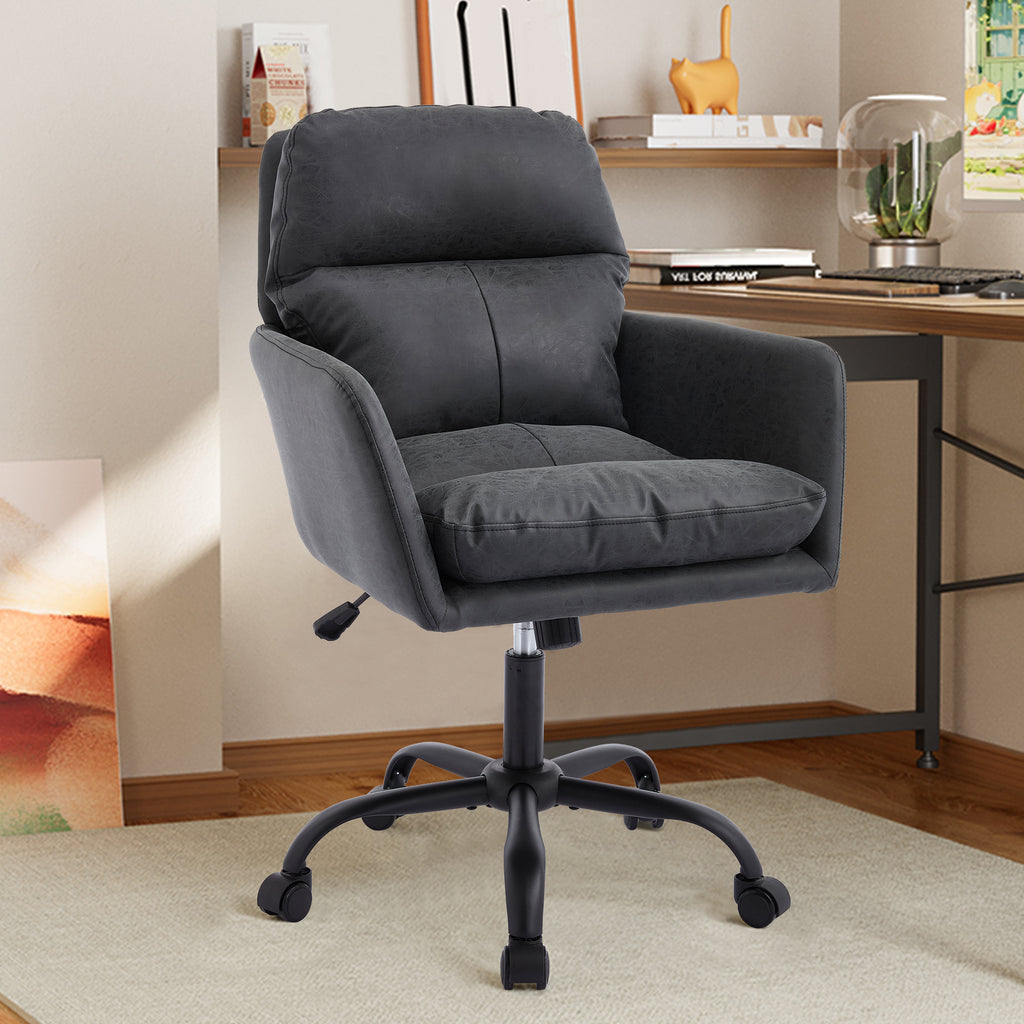 TY Adjustable Office Chair, Ergonomic Swivel Chair, Black Leather, Comfortable for Long Sitting, Versatile Home and Office Us
