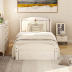 Classic Pine Wood Platform Twin Bed Frame with Storage Drawer, White Finish, No Box Spring Needed - Grand Goldman Shop