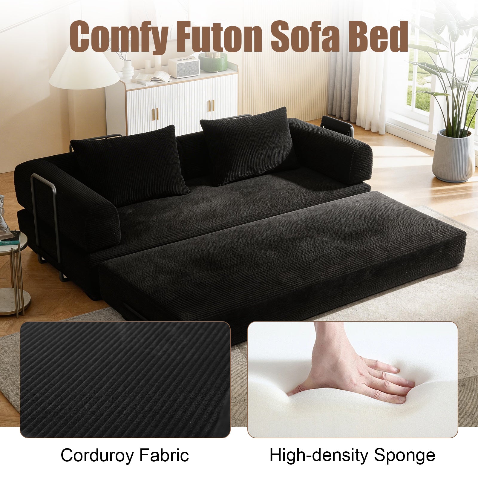 78 Inch Convertible Sleeper Sofa Bed, Futon Boneless Couch Lounge Loveseat with Pull Out Bed, No Assembly Required - Grand Goldman Shop