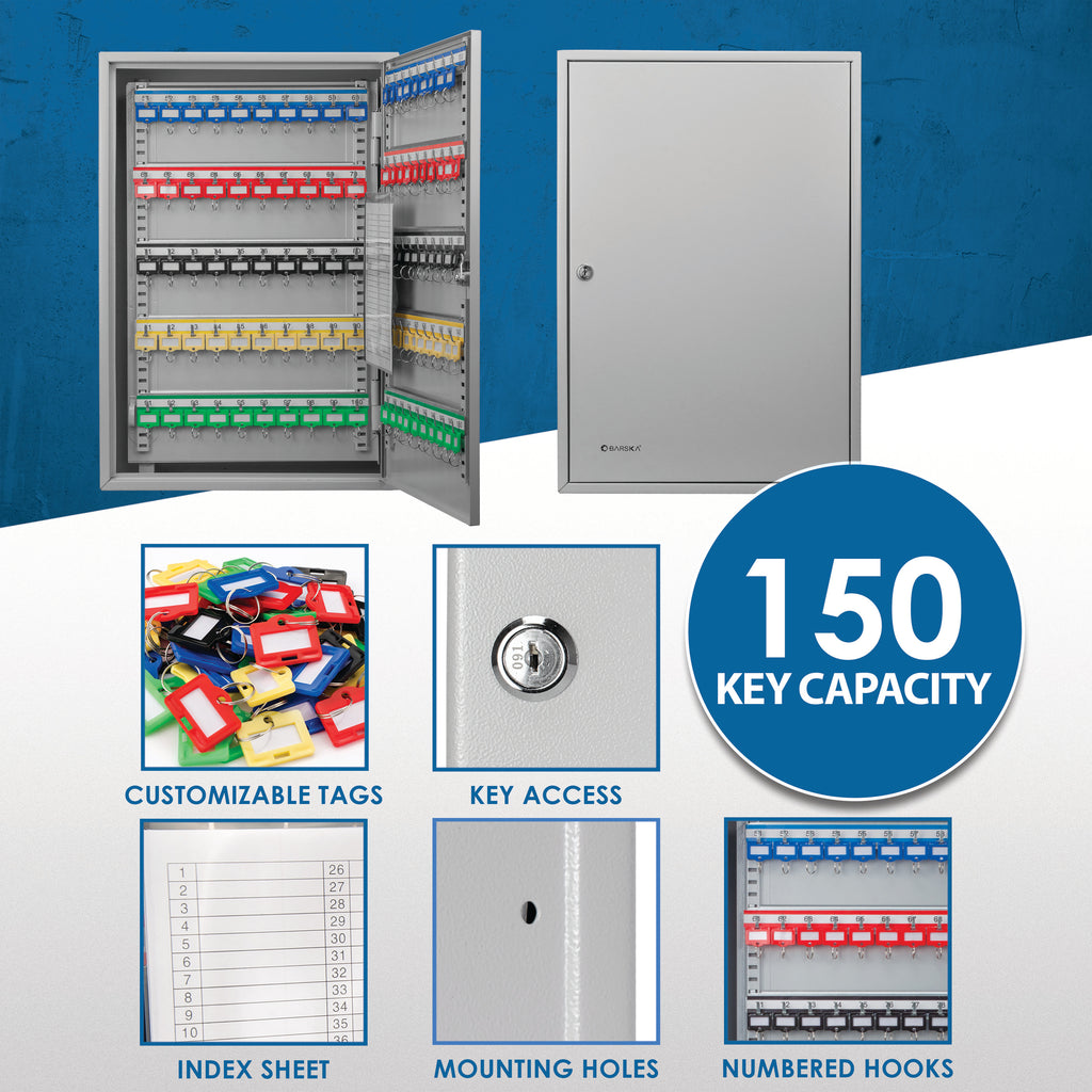 Stylish Adjustable 150 Key Cabinet with Key Lock in Gray Steel for Secure Storage - Available at Grand Goldman
