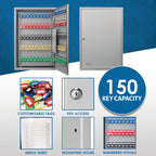 Stylish Adjustable 150 Key Cabinet with Key Lock in Gray Steel for Secure Storage - Available at Grand Goldman