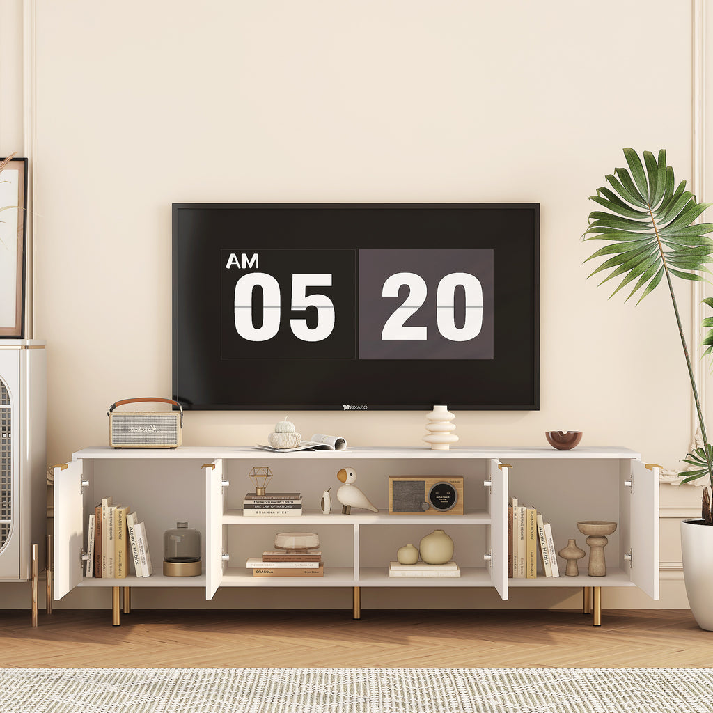 White Modern TV Stand Fluted 68' t, Entertainment Center with Storage Doors, TV Console Media Cabinet,  for 55+ Inch TV, Living Room - Grand Goldman Shop