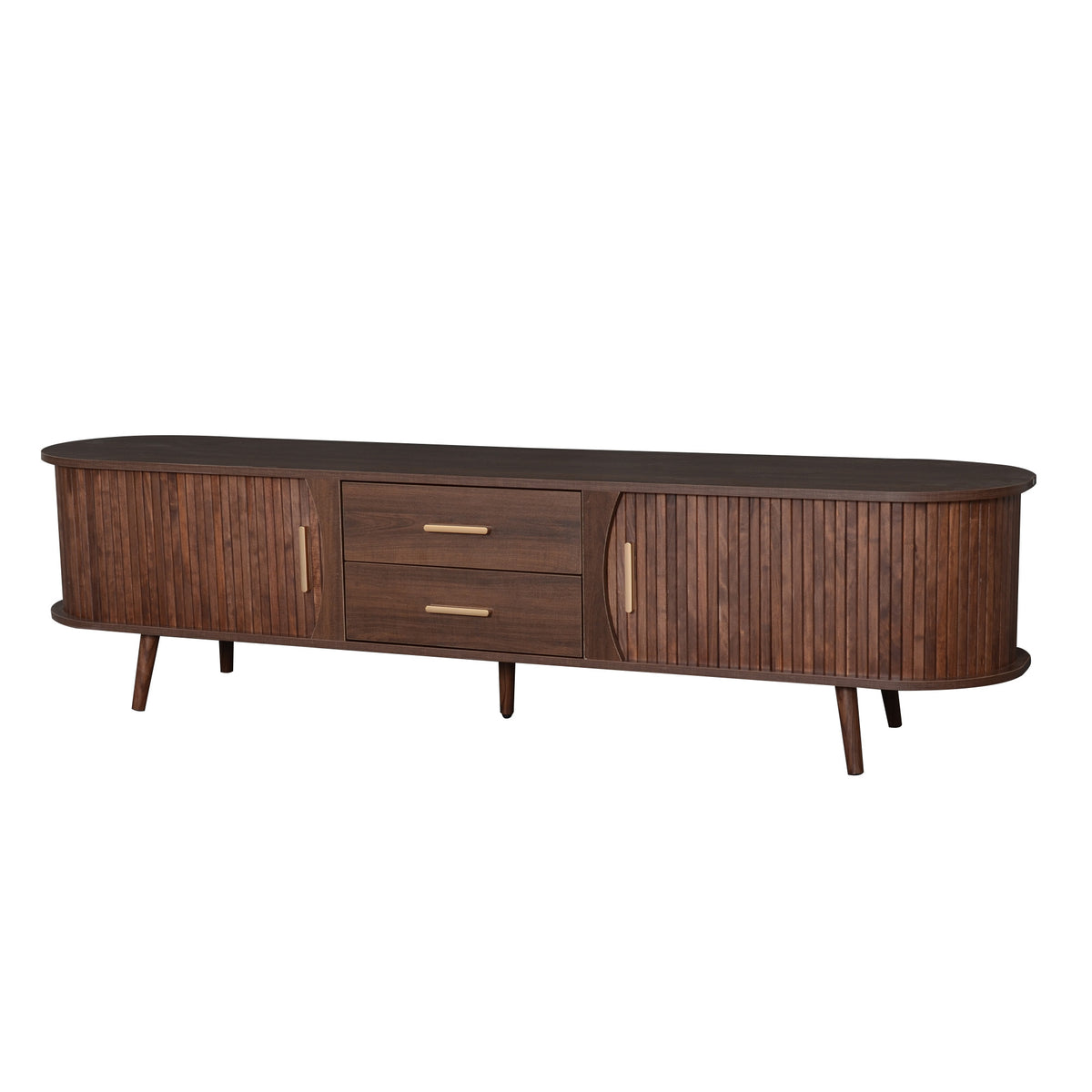 Mid-Century Modern TV Stand for 80' TV, Entertainment Center with Storage in Dark Brown, Solid Wood and MDF Construction, 70.8' L x 15.5' W x 18.1' H - Grand Goldman Shop