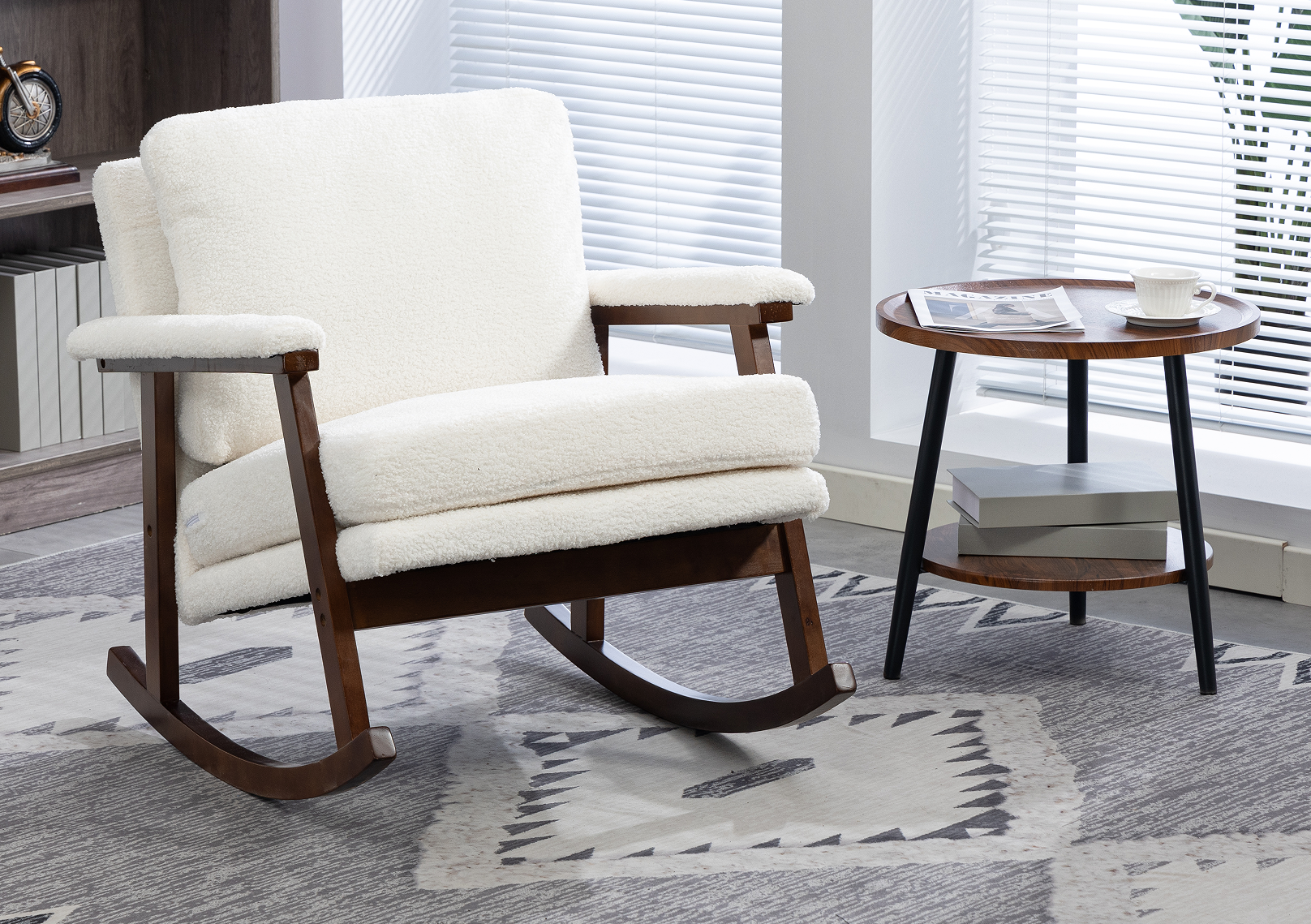 Mid Century Modern Accent Chair ,rocking chair with Wood Frame, Upholstered Living Room Chairs , Reading Armchair for Bedroom Sunroom - Grand Goldman Shop