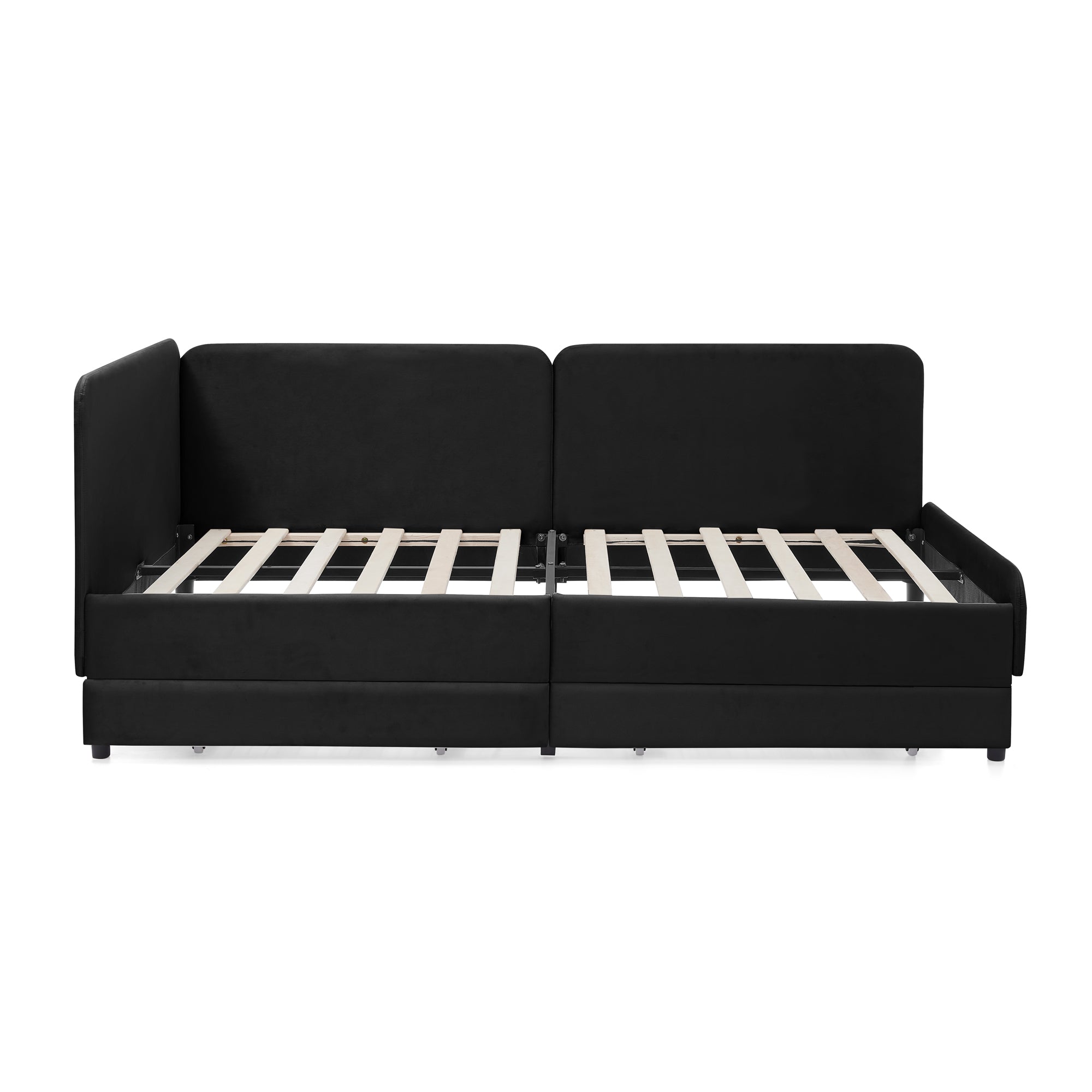 Black Velvet Twin Upholstered Platform Bed Frame with 2 Storage Drawers and Adjustable Sofa Bed - Grand Goldman Shop