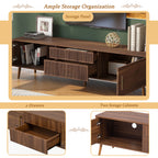 Mid Century TV Stand with 2 Drawers, Media Console Table for TVs up to 80'', Walnut Finish Solid Wood and MDF Entertainment Center for Living Room, Bedroom, Home Theatre - Grand Goldman Shop