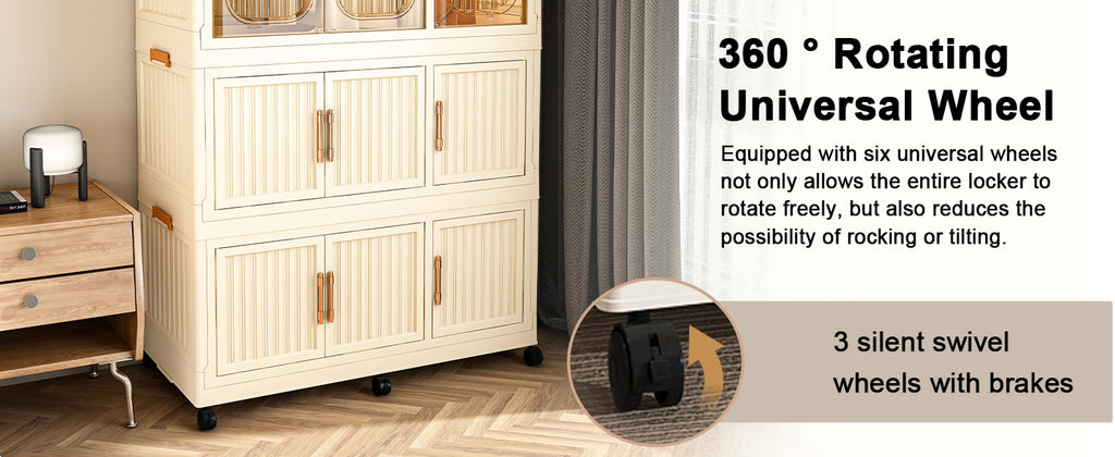 Portable Wardrobe Closet Storage Organizer with 9 Magnetic Doors, Cream White, - Grand Goldman Shop