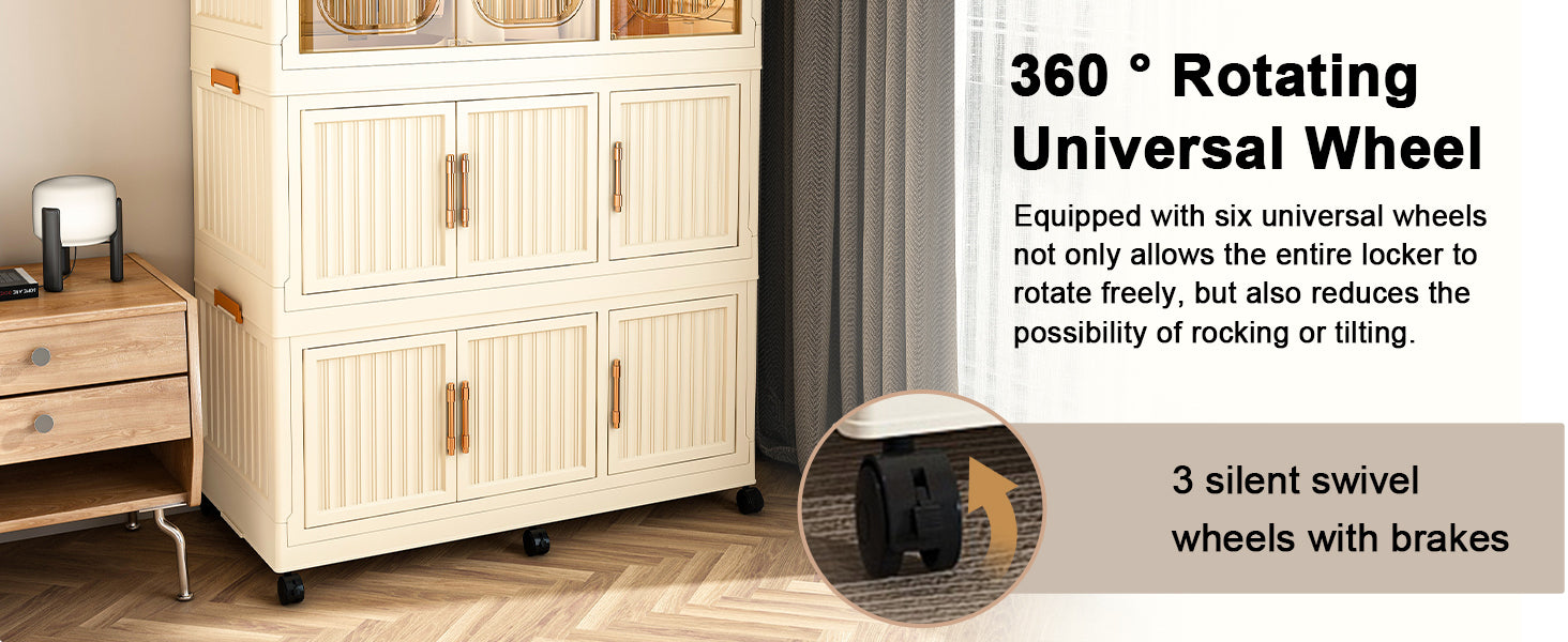 Portable Wardrobe Closet Storage Organizer with 9 Magnetic Doors, Cream White, - Grand Goldman Shop