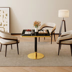 31.5' Square Modern Tulip Dining Table, Sintered Stone Tabletop with Luxury Faux Marble Print, Stainless Steel Bracket Base, Scratch & Wear Resistant, Waterproof Surface, Ideal for Indoor & Outdoor Us - Grand Goldman Shop