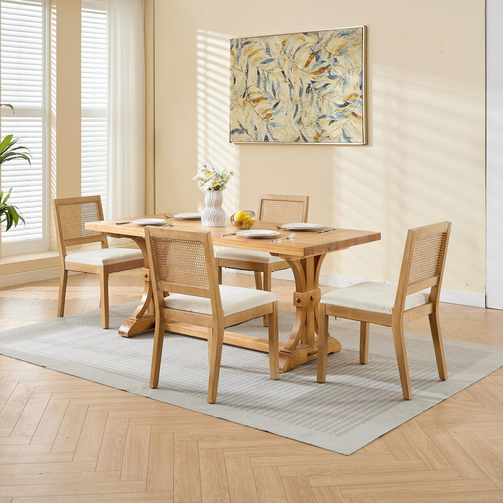 Farmhouse Rattan Dining Chairs Set of 2, Mid Century Modern Kitchen & Dining Room Chairs, Cane Upholstered Kitchen Side Chair with Natural Hardwood Frame, Beige - Grand Goldman Shop