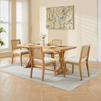 Farmhouse Rattan Dining Chairs Set of 2, Mid Century Modern Kitchen & Dining Room Chairs, Cane Upholstered Kitchen Side Chair with Natural Hardwood Frame, Beige - Grand Goldman Shop
