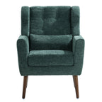 Modern Accent Chair,Chenille Arm Chairs for Living Room,Upholstered Mordern Armchair,Comfy Soft Padded Lounge Chair in Small Space, Bedroom, w/Pillow, Solid Wood Leg (Blackish Green) - Grand Goldman Shop