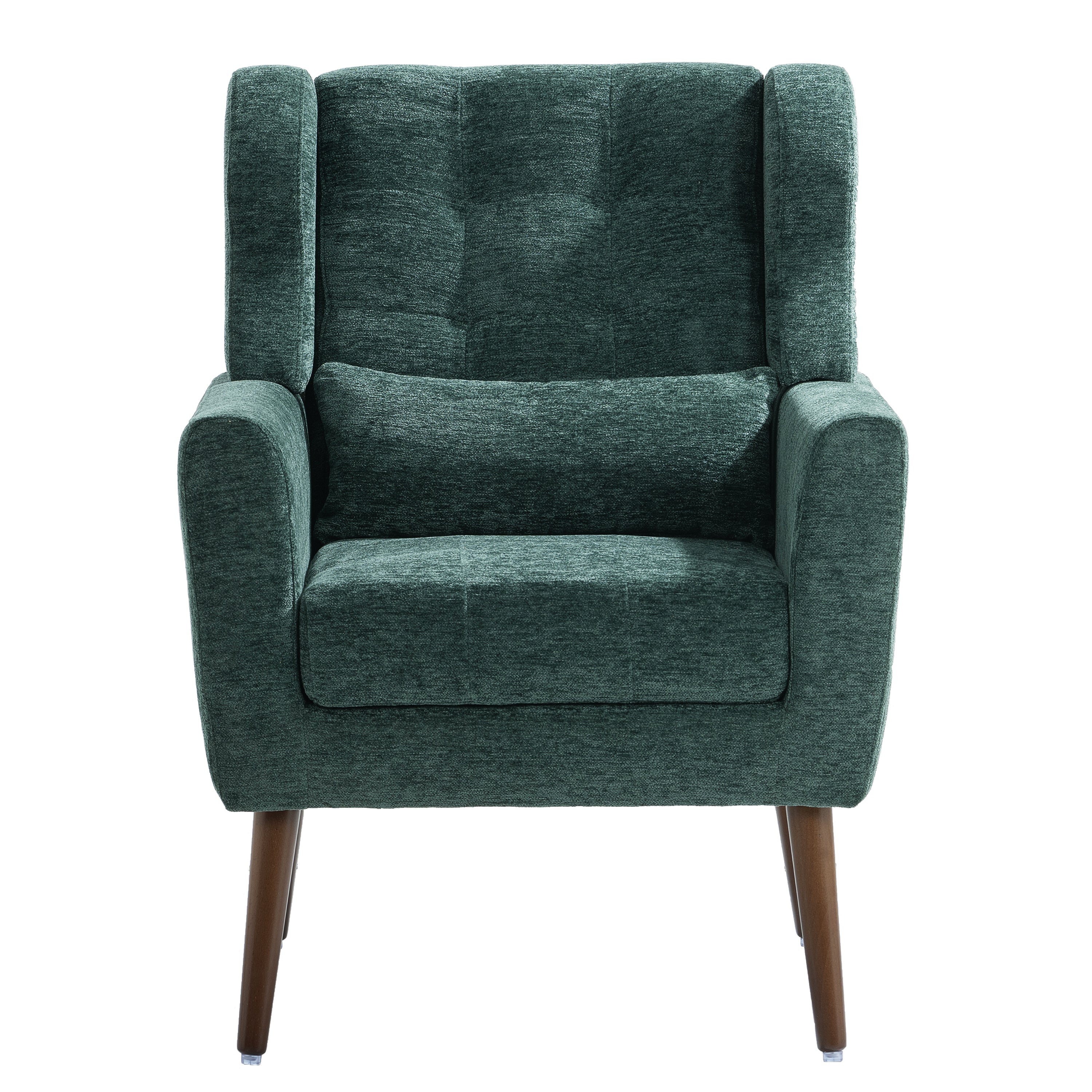 Modern Accent Chair,Chenille Arm Chairs for Living Room,Upholstered Mordern Armchair,Comfy Soft Padded Lounge Chair in Small Space, Bedroom, w/Pillow, Solid Wood Leg (Blackish Green) - Grand Goldman Shop