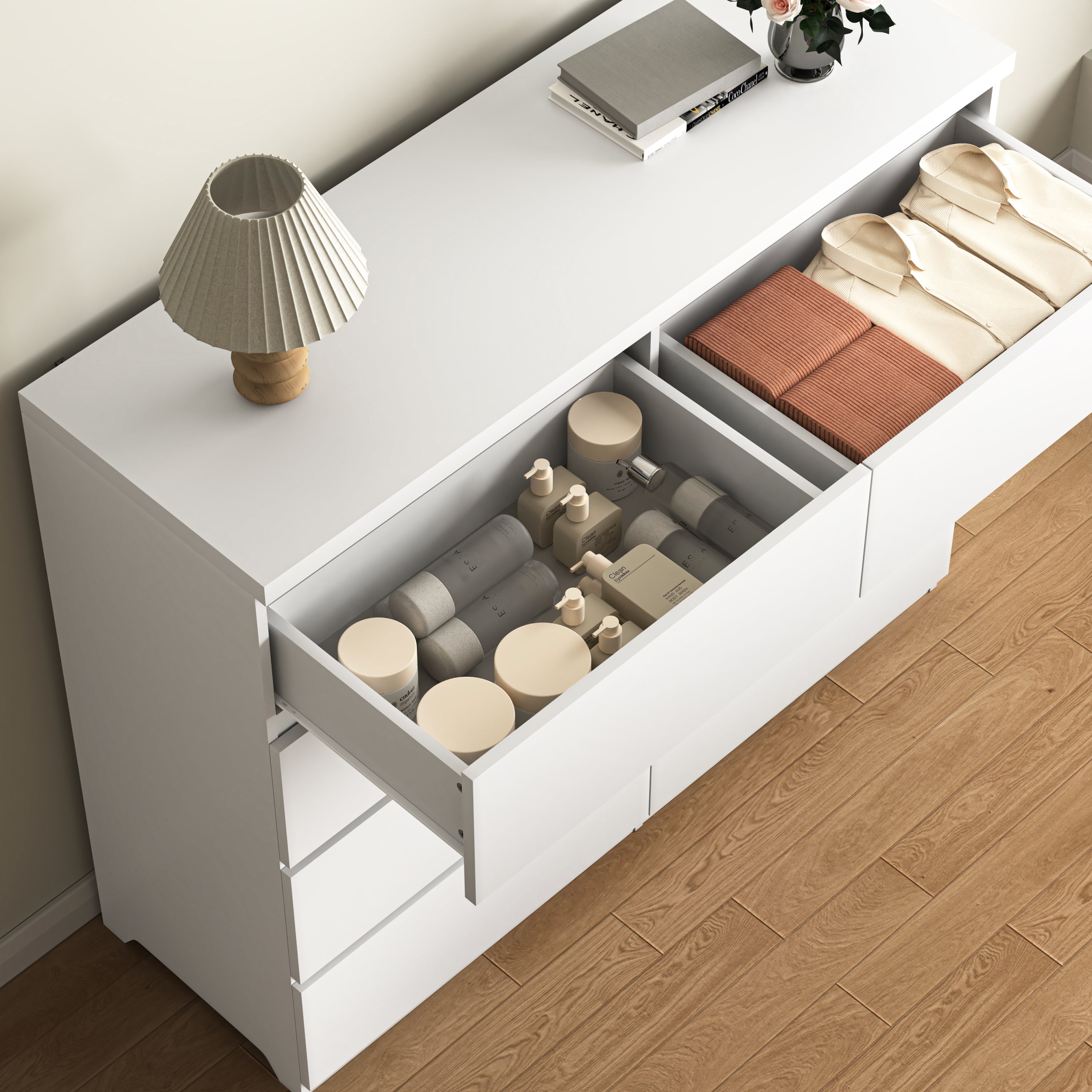 8 Drawers Dresser for Bedroom, Wood Bedroom Dresser Modern Drawer Chest, 8 Chest of Drawer, Tall Dresser for Closet, Dressers Organizer for Living Room, Closet, White - Grand Goldman Shop