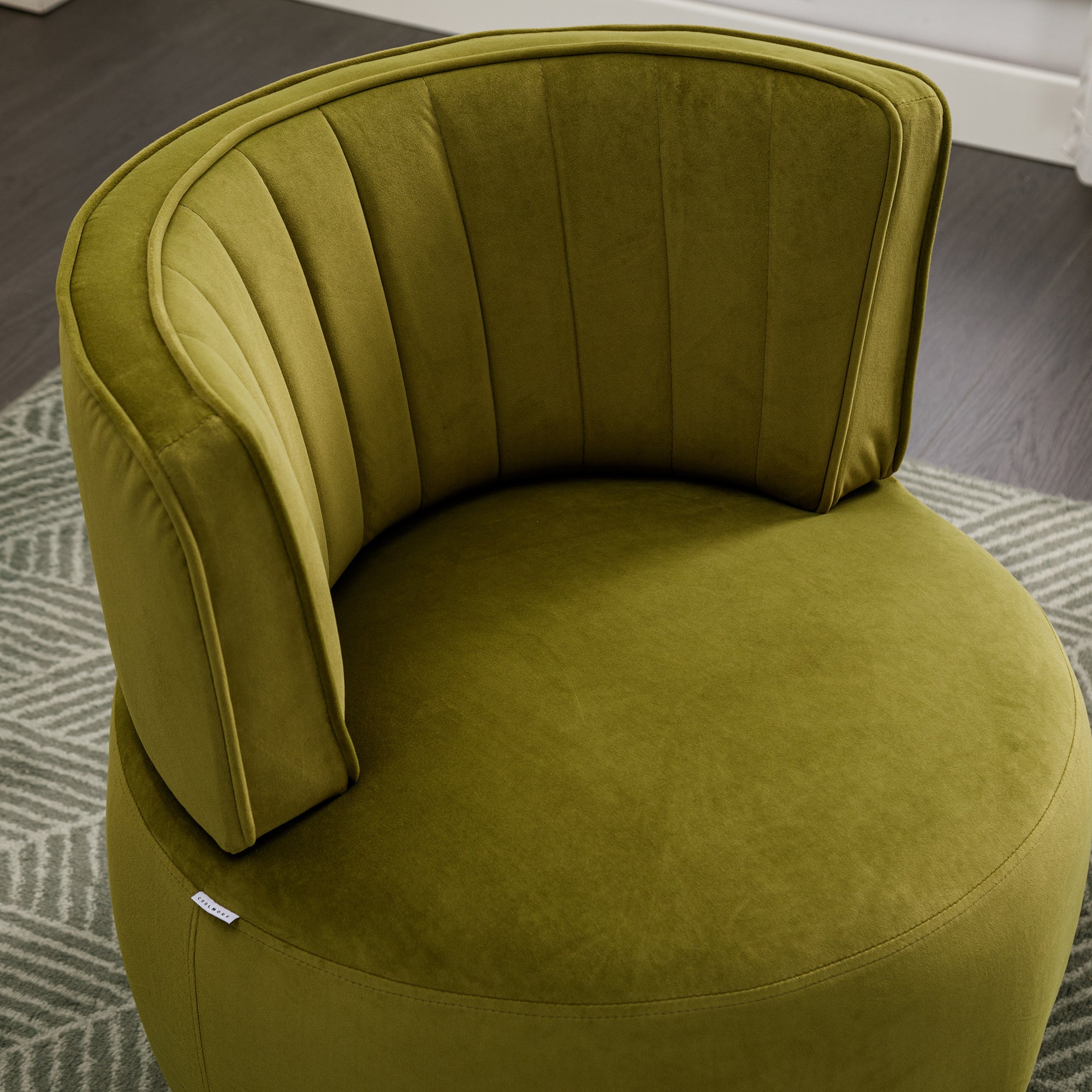 Swivel Barrel Chair, Round Armchairs with Wide Upholstered, Fluffy Velvet Fabric, Olive, 25.20'' x 25.59'' x 26.38'' - Grand Goldman Shop