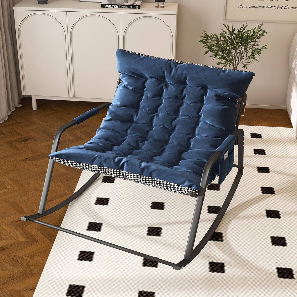 Blue Rocking Chair with Storage, Cushions & Armrests, All-Season Comfort Lounge Recliner, Breathable Ergonomic Lounge Chair for Bedroom, Living Room, Patio, Garden - Grand Goldman Shop