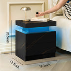 Nightstand LED Bedside Table Cabinet Lights Modern End Side with 2 Drawers for Bedroom (Black Gold) - Grand Goldman Shop