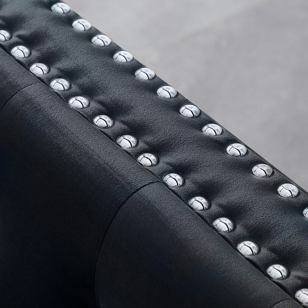 59.4 Inch Wide Black Velvet Sofa with Jeweled buttons,Square Arm ,2 Pillows - Grand Goldman Shop