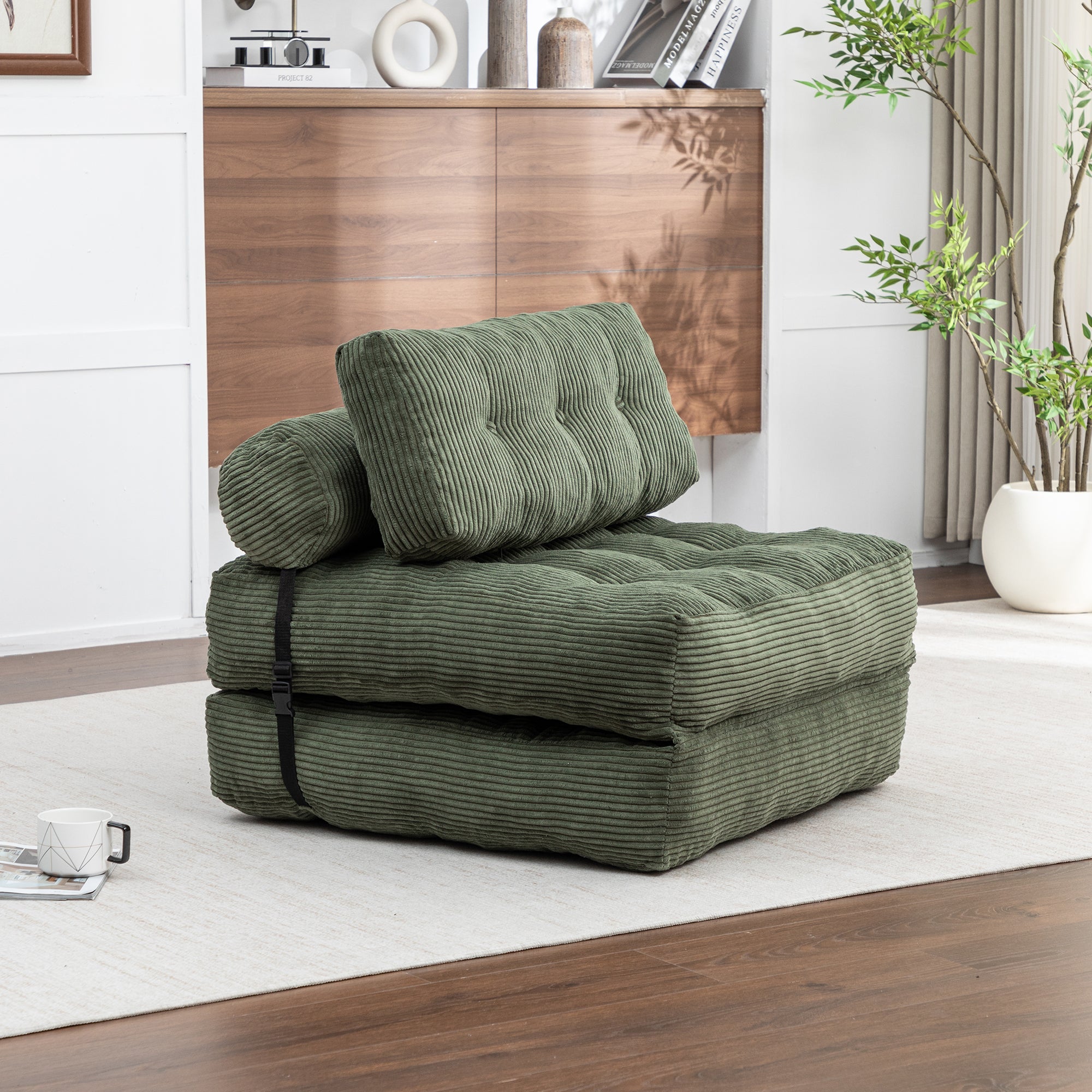 Folding Sofa Bed, Convertible Sleeper Chair with Pillow Foldable Mattress with Back Support, Portable Fold Out Chair Bed Comfy Floor Sofa Lounge for Living Room Bedroom, Green, Single - Grand Goldman Shop