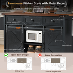 K&K 53.7' Farmhouse Kitchen Island with Power Outlet, 2 Sliding Barn Door Kitchen Storage Island with Drop Leaf, Spice Rack Rolling Kitchen Cart on Wheels, for Home, Kitchen and Dining Room, Black - Grand Goldman Shop