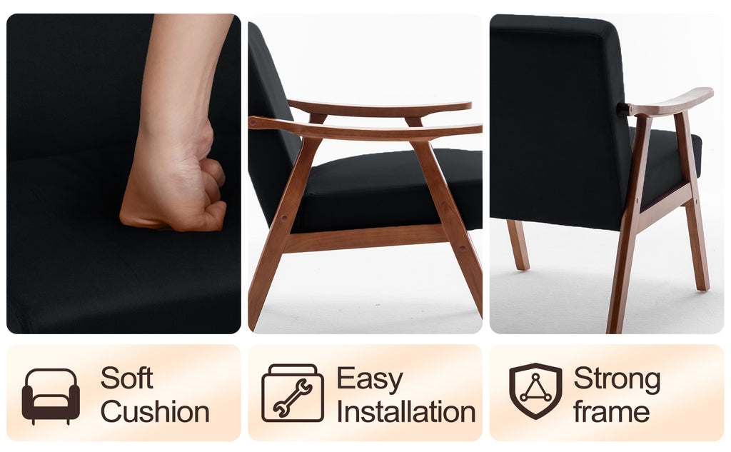 Mid-Century Modern Wingback Accent Chair with Solid Wood Frame and Extra-Thick Backrest – Lounge Chair for Living Room, Bedroom, or Reading Room - Grand Goldman Shop