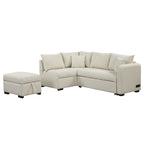 Modern L-shaped Sectional Pull Out Sofa Bed with USB Ports and Storage Ottoman, Beige, Jacquard Fabric, 82.6' - Grand Goldman Shop