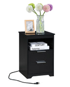 Nightstand with Charging Station,End Table with 2 Drawers,Wooden End Table with Drawer and Opening Shelf,Side Table for Bedroom, Black - Grand Goldman Shop