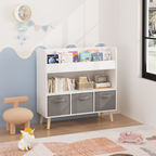Kids Bookshelf with 3 Fabric Bins, Modern Children's Bookcase with Storage for Toys and Books, Toddler Book Organizer Shelf f