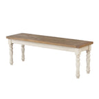 Prato Two-Tone Wood Upholstered Dining Bench, Antique White and Distressed Oak - Grand Goldman Shop