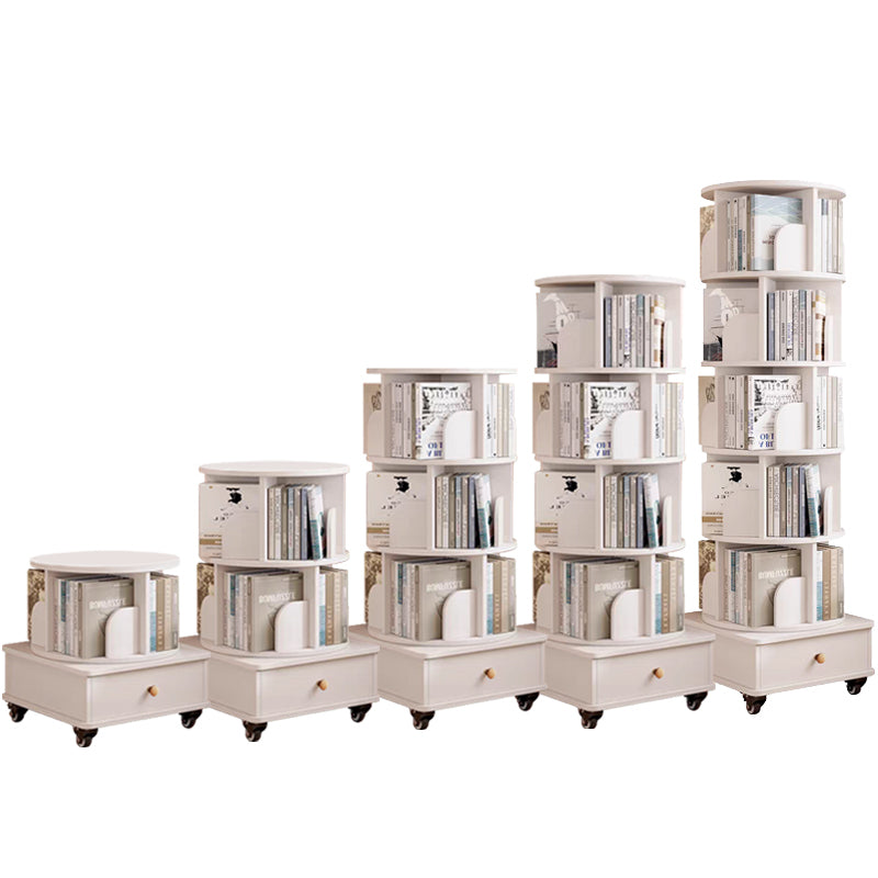 Rotating Bookshelf with Drawer, 360 Display 6 Tier Corner Bookshelf for Small Space, Floor Standing Bookcase Storage Rack, Wood Narrow Organizer for Bedroom, Living Room (WHITE) - Grand Goldman Shop