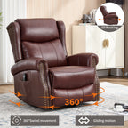 Heat Massage Manual Recliner Chair with Rocker and Swivel in Genuine leather for Living Room, Red - Grand Goldman Shop