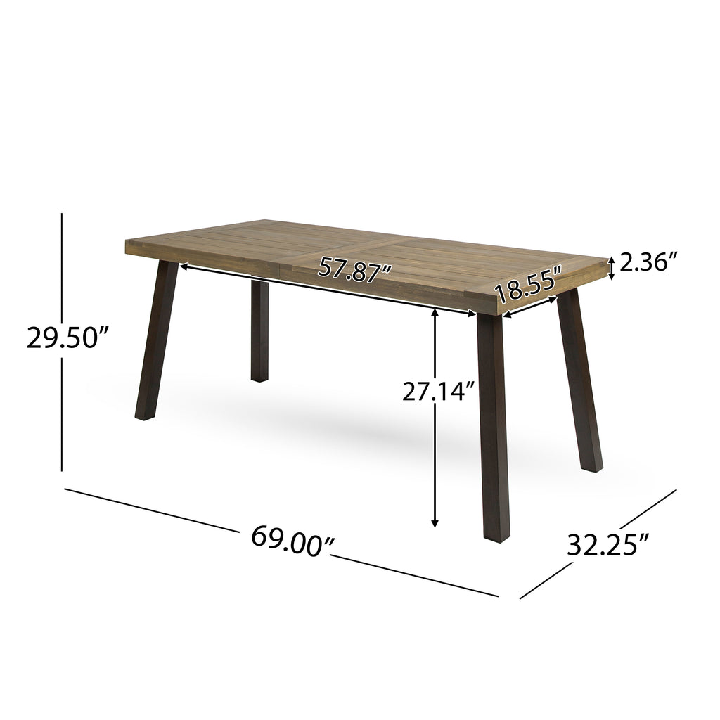 Acacia Wood Dining Table with Slat Design, Grey Finish / Rustic Metal - Grand Goldman Shop
