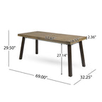 Acacia Wood Dining Table with Slat Design, Grey Finish / Rustic Metal - Grand Goldman Shop