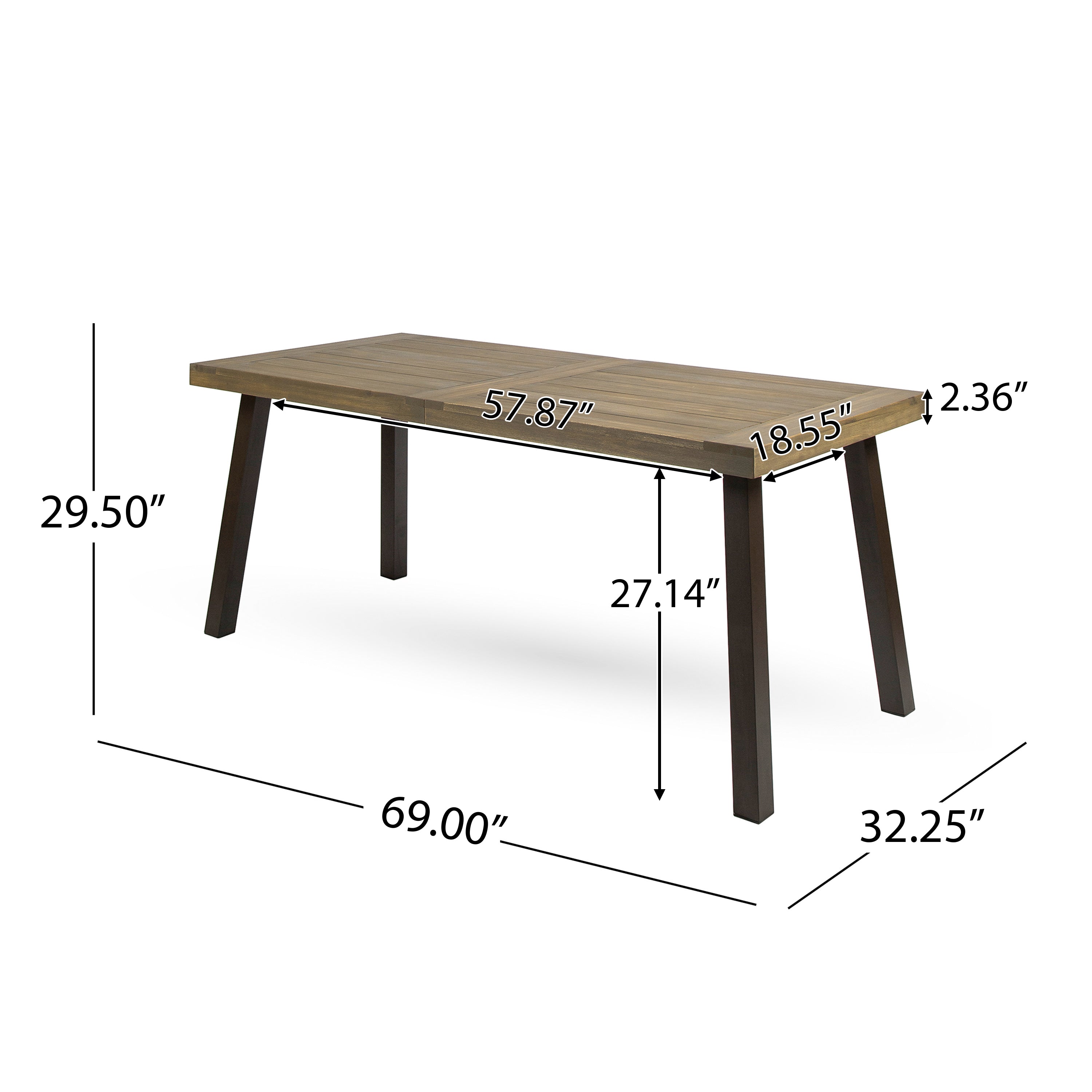 Acacia Wood Dining Table with Slat Design, Grey Finish / Rustic Metal - Grand Goldman Shop
