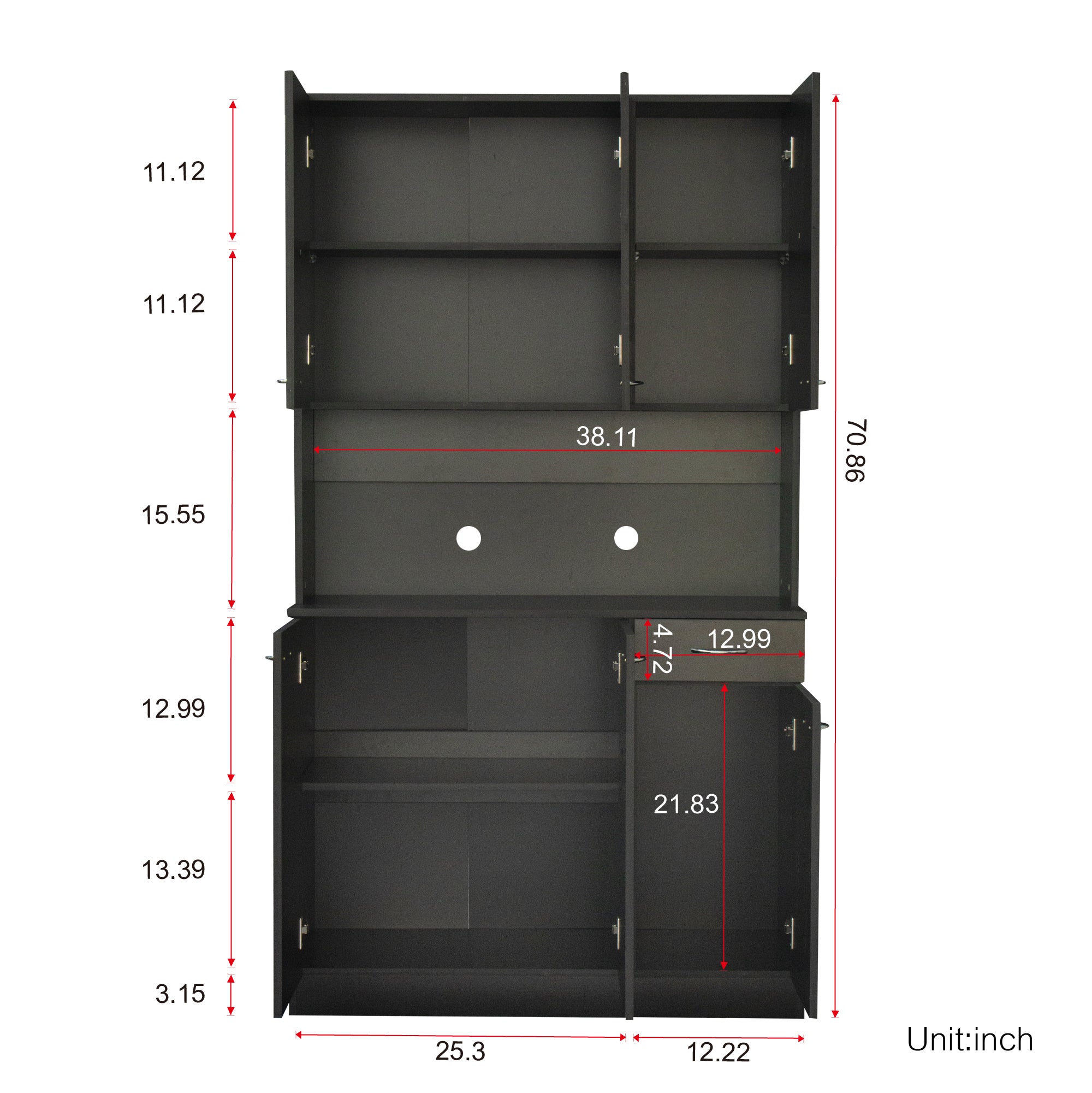 70.87' Tall Wardrobe& Kitchen Cabinet, with 6-Doors, 1-Open Shelves and 1-Drawer for bedroom,Black - Grand Goldman Shop