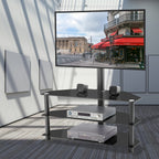 Modern Black Multi-function TV Stand with Height Adjustable Swivel Bracket and 3-Tier Tempered Glass - Grand Goldman Shop