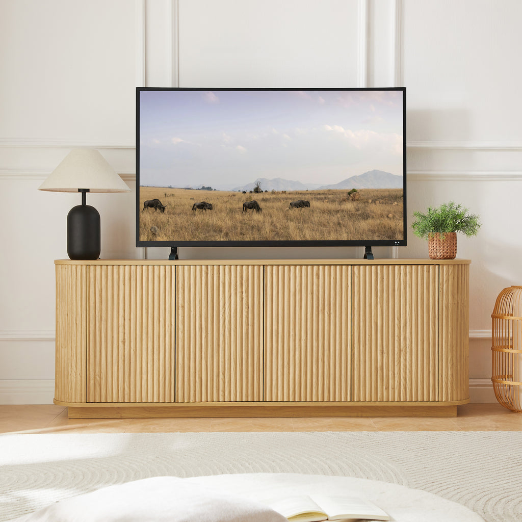 Sideboard Storage Cabinet TV Stand with wave pattern Buffet Cabinet Wooden Vertical Striped Cabinet for Kitchen/Bedroom/Entryway. Natural, 64''W x 15''D x 24''H. - Grand Goldman Shop