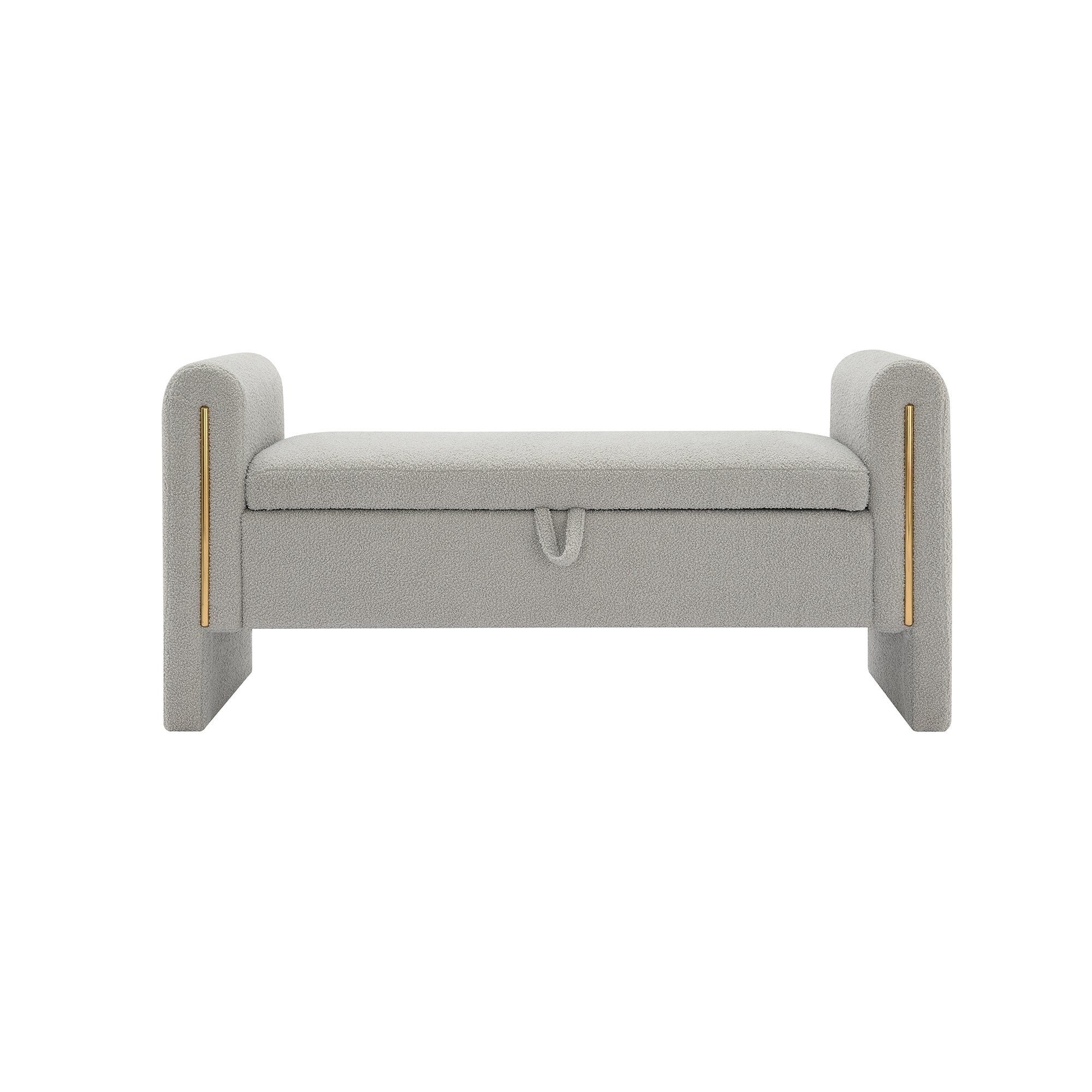 Modern Teddy Upholstered Storage Bench with Arms and Comfy Teddy Fabric in Grey - Grand Goldman Shop