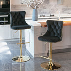 A&A Furniture,Golden Swivel Velvet Barstools Adjusatble Seat Height from 25-33 Inch, Modern Upholstered Bar Stools with Backs Comfortable Tufted for Home Pub and Kitchen Island（Black,Set of 2） - Grand Goldman Shop