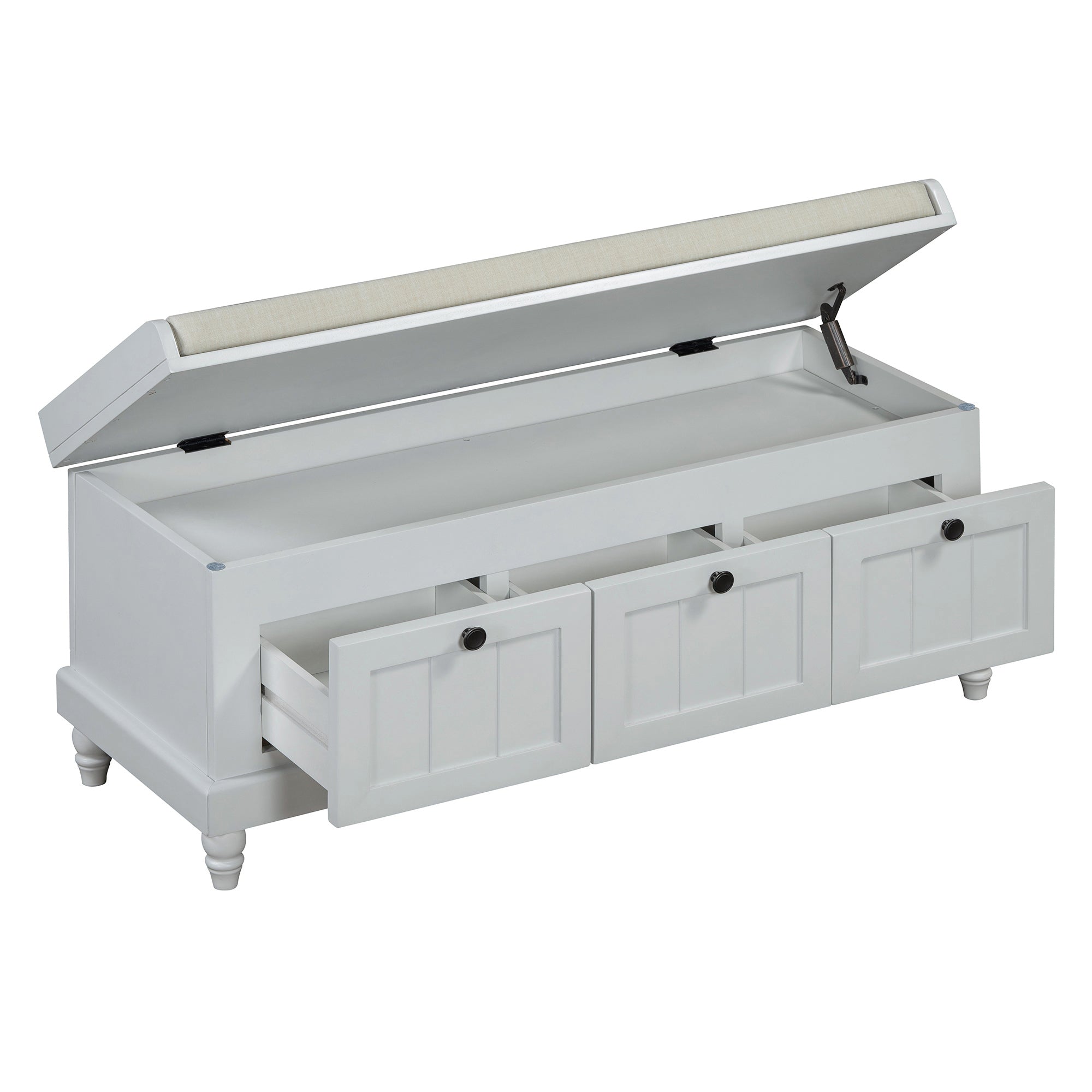 TREXM Classic Shoe Bench with Cushion and Three Drawers, Fluted Entryway Bench with Storage for Living Room, Entryway, and Hallways (Light Gray, OLD SKU: N715P207812E ) - Grand Goldman Shop