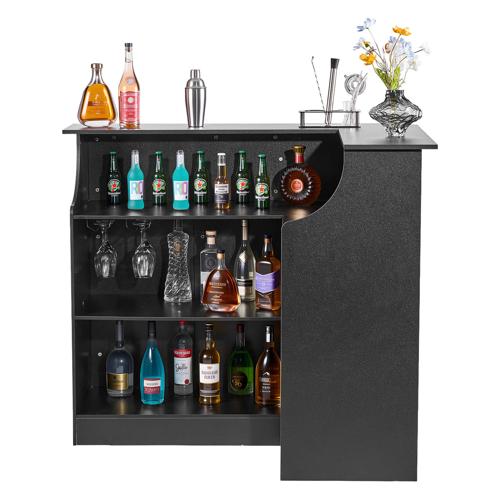 Home Bar Unit, L-Shaped Wine Bar Cabinet Table 4-Tier with Storage Shelves,  Wine Glass Holder, 300 lbs Max Capacity, Wood Liquor Cabinet for Home, Kitchen, Living Room, Pub, Basement, Black - Grand Goldman Shop