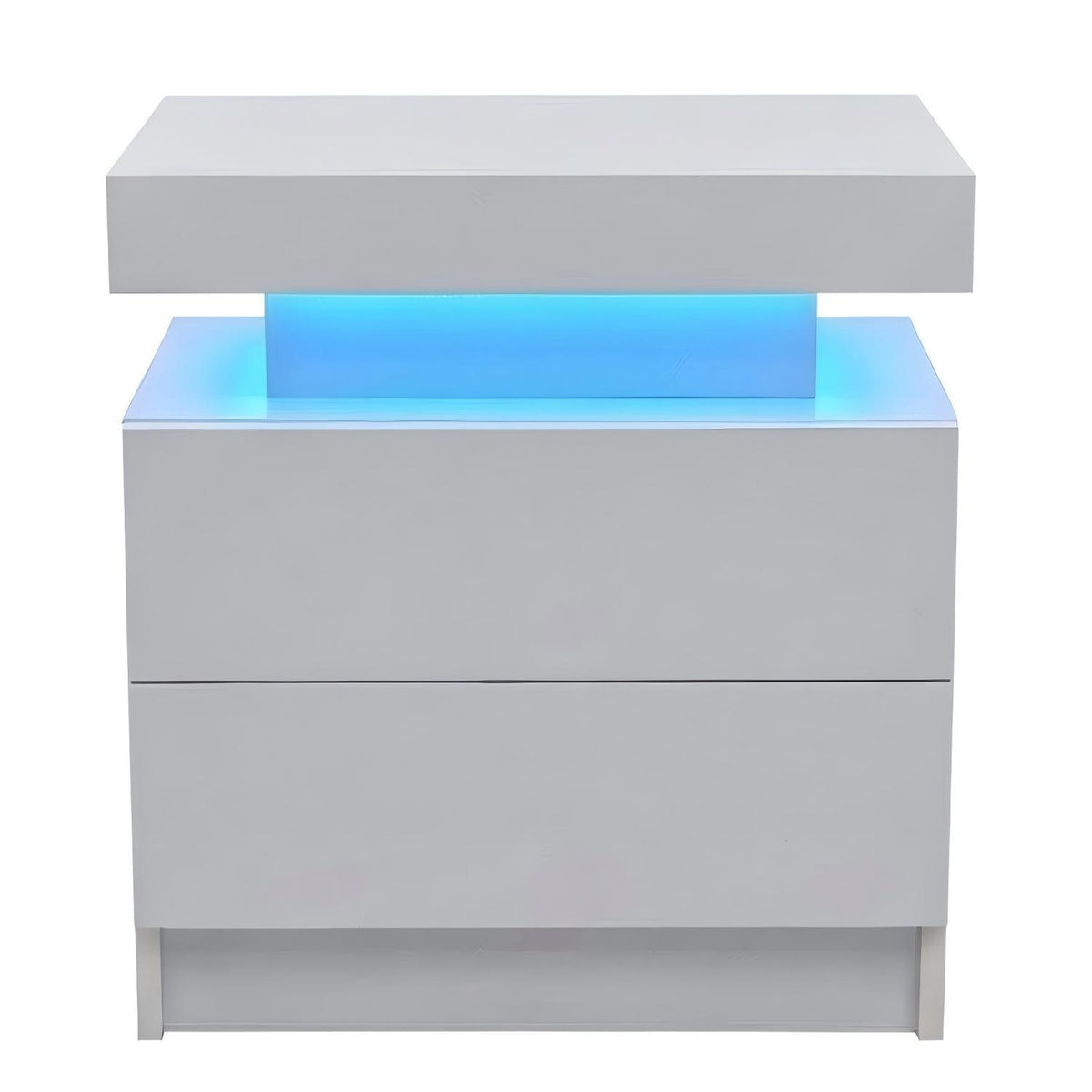 Modern LED Bedside Table Cabinet with Adjustable Lights and 2 Drawers, White, Engineered Wood, 19.30 x 13.70 x 20.50 inches - Grand Goldman Shop