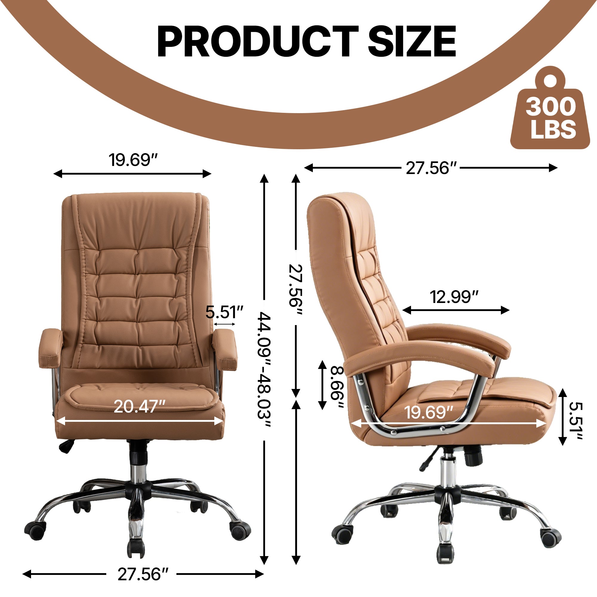 Executive Office Chair High Back PU Leather Desk Chair with Spring Seat Cushion, Ergonomic Swivel Computer Chair with Chrome 