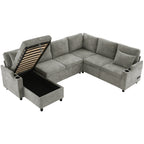 Versatile Light Grey Chenille Sectional Sofa Bed with Storage, Cup Holders & Charging Ports, 109.9' - Grand Goldman Shop