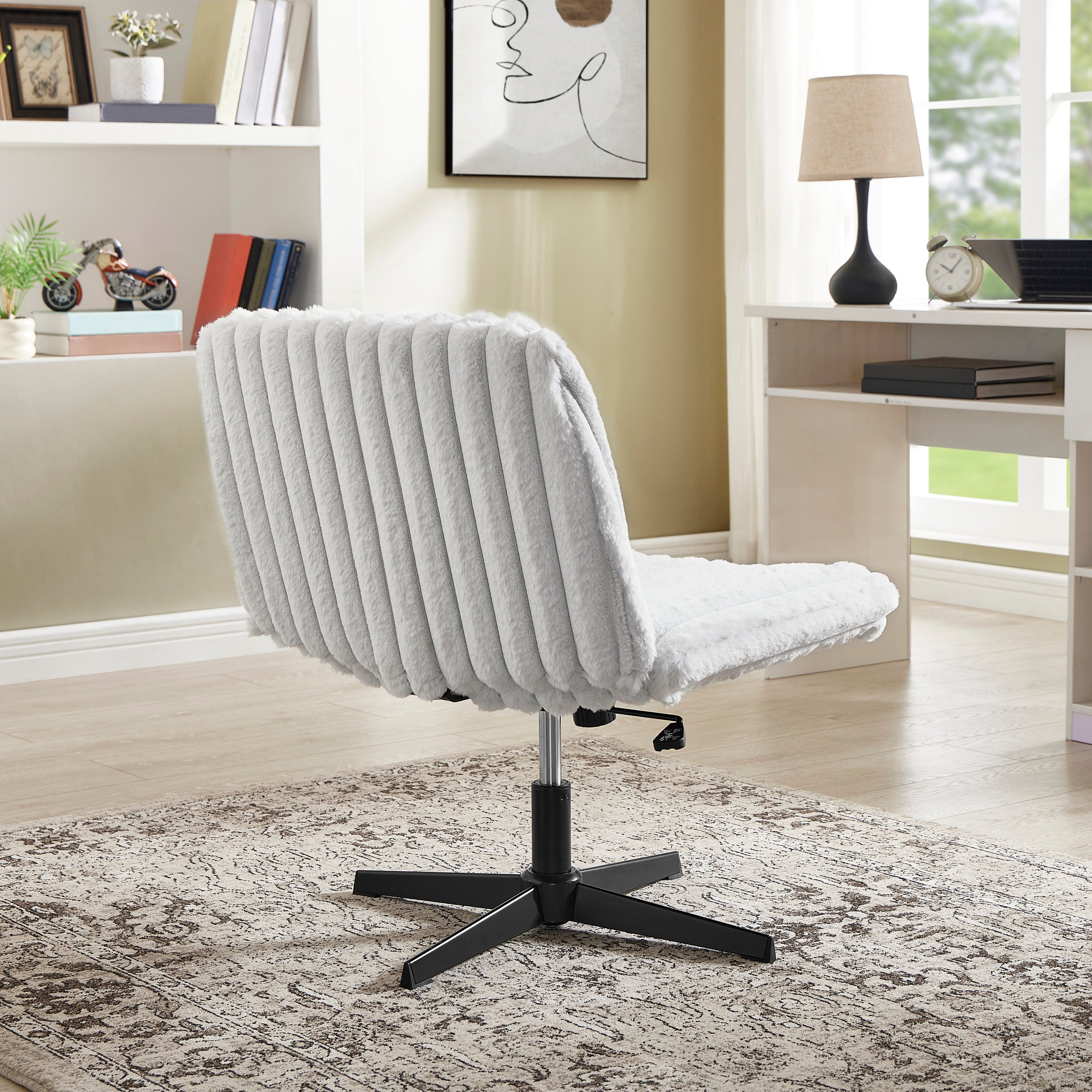 Blynn Adjustable Swivel Criss Cross Chair, Wide Seat Office Chair Vanity Chair, Gray - Grand Goldman