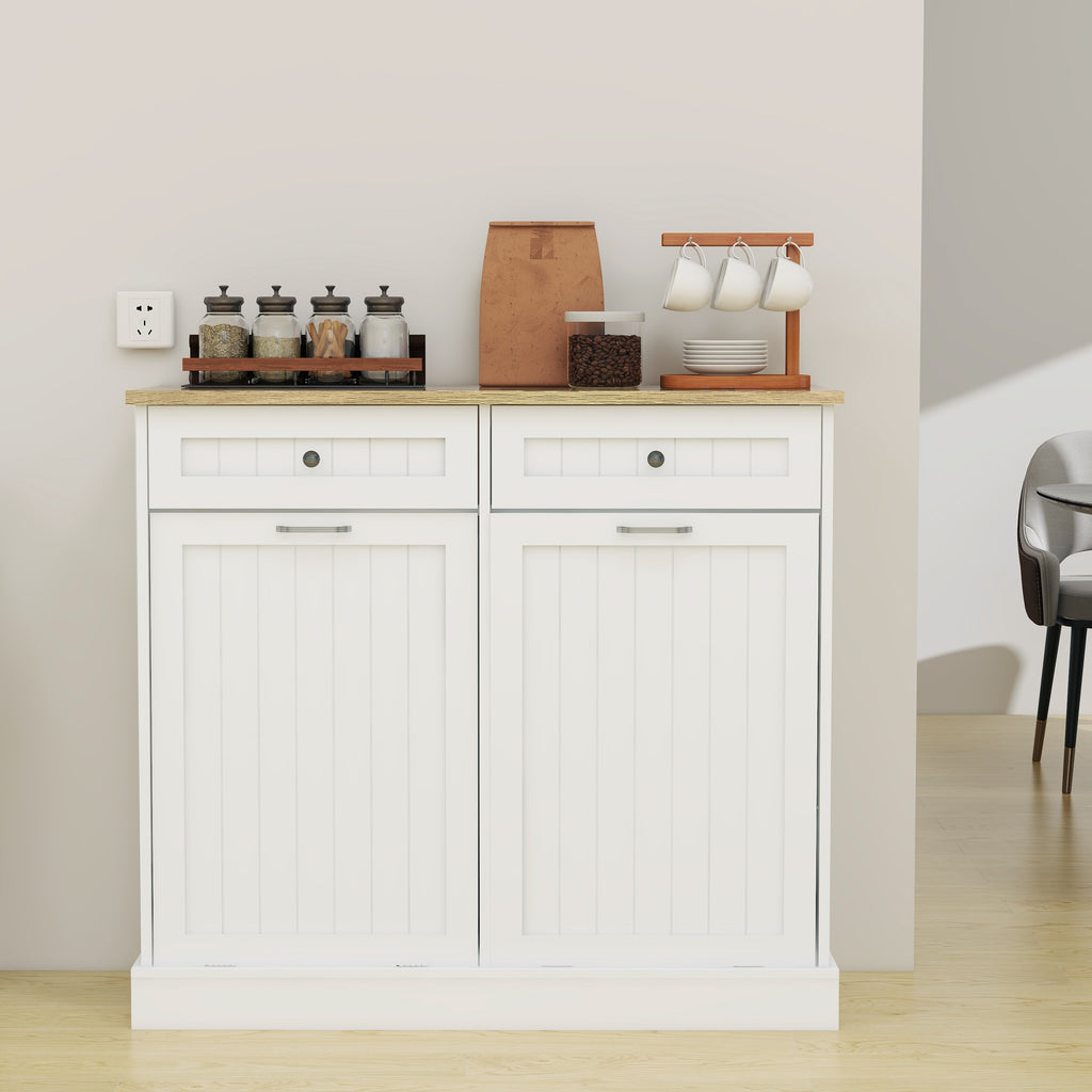 Two Drawers and Two-Compartment Tilt-Out Trash Cabinet Kitchen Trash Cabinet-White - Grand Goldman Shop